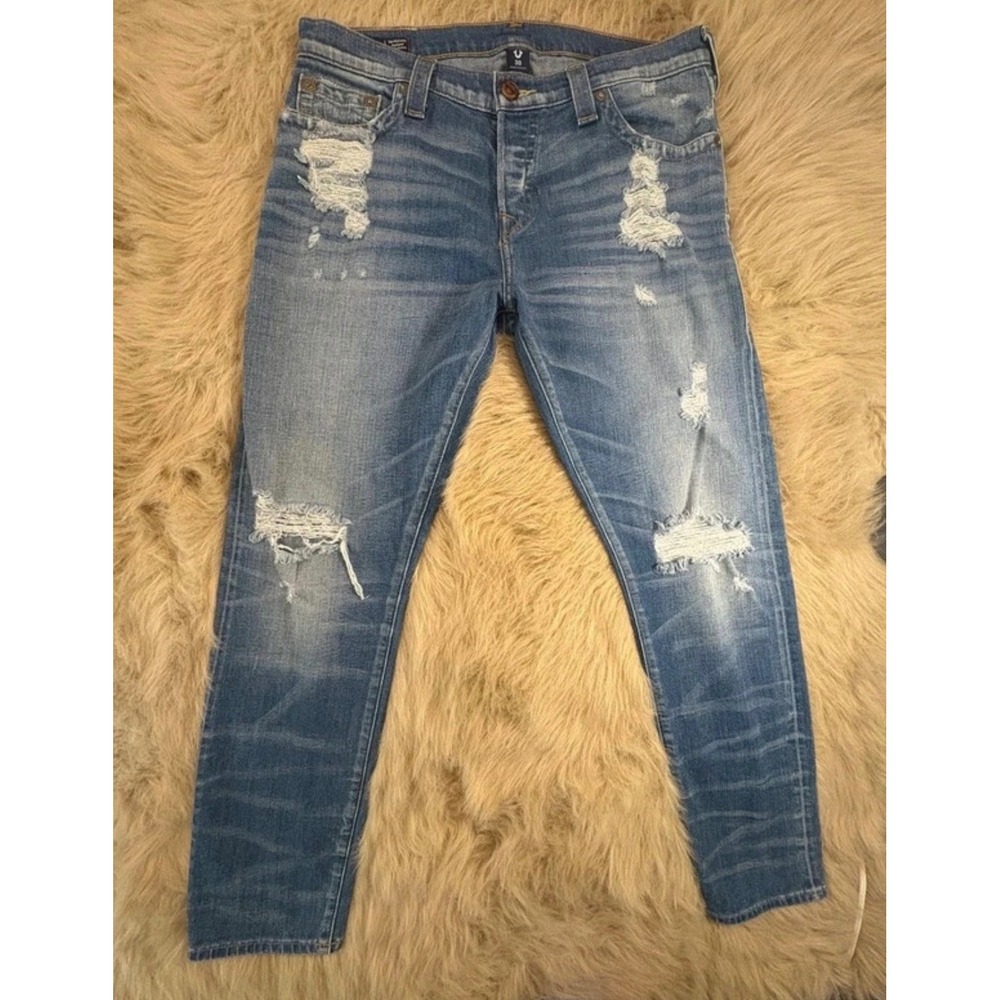 True Religion Cameron Slim Boyfriend Distressed Jeans Medium Wash Size 30